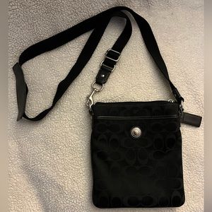 Coach Signature Crossbody Purse, Black with Blue Liner